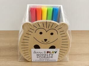 Kids Wooden Hedgehog Pencil & Pen Storage Caddy with 5 Markers